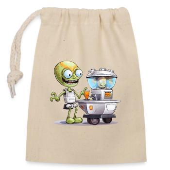 Alien Bartender at Space Bar - Closable cotton gift bag (14x20cm) - nature - Front