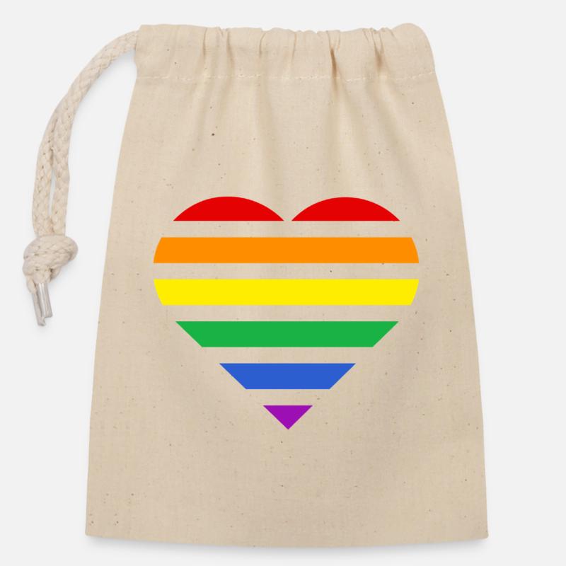 Pride Flag Heart · Classic Rainbow - Verschließbarer Geschenkbeutel aus Baumwolle (14x20cm) - Natur