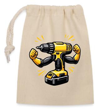 DIY funny cordless drill - Closable cotton gift bag (14x20cm) - nature - Front