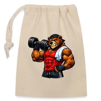 Kraftbär im Fitnessgym - Verschließbarer Geschenkbeutel aus Baumwolle (14x20cm) - Natur - Vorne