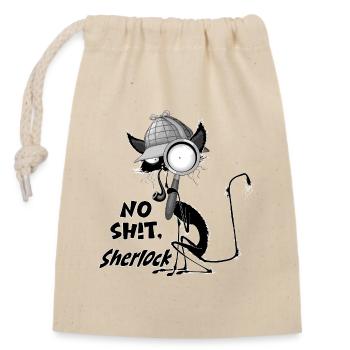 'No Shit, Sherlock' Black Cat Humor-Meme - Verschließbarer Geschenkbeutel aus Baumwolle (14x20cm) - Natur - Vorne