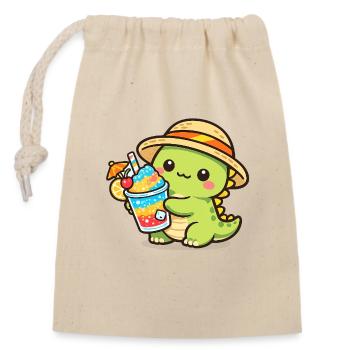 Summer dinosaur with cocktail - Closable cotton gift bag (14x20cm) - nature - Front