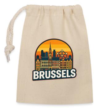Brussels Belgium Retro Sunset Skyline Design - Closable cotton gift bag (14x20cm) - nature - Front