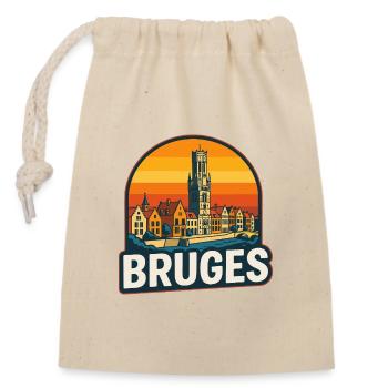 Bruges Belgique Retro Sunset Skyline Vintage - Sac cadeau en coton avec cordon (14 x 20 cm) - nature - Devant