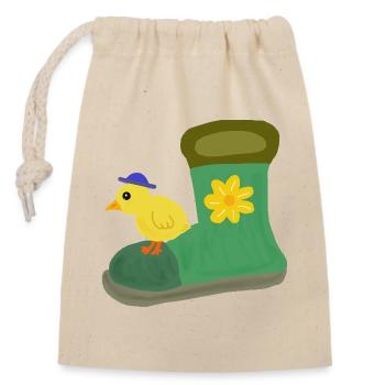 Chick on Green Boot with Flower - Closable cotton gift bag (14x20cm) - nature - Front