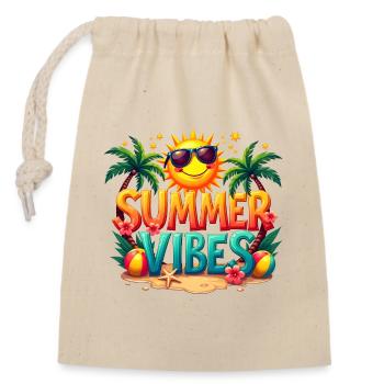 Ambiance estivale : ambiance plage ensoleillée - Sac cadeau en coton avec cordon (14 x 20 cm) - nature - Devant