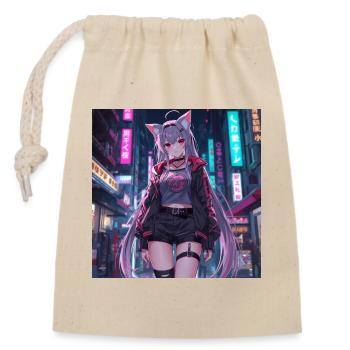 Neko Cyber Héros Neon Town - Sac cadeau en coton avec cordon (14 x 20 cm) - nature - Devant