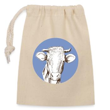 Cow - Closable cotton gift bag (14x20cm) - nature - Front