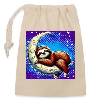 La paresse dort sur la Lune - Sac cadeau en coton avec cordon (14 x 20 cm) - nature - Devant