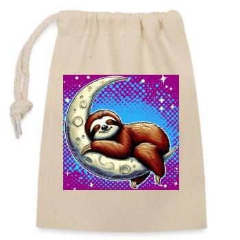 La paresse dort sur la Lune - Sac cadeau en coton avec cordon (14 x 20 cm) - nature - Devant