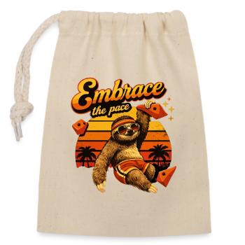 Paresseux rétro : Adoptez le rythme – Paresseux en bloc - Sac cadeau en coton avec cordon (14 x 20 cm) - nature - Devant