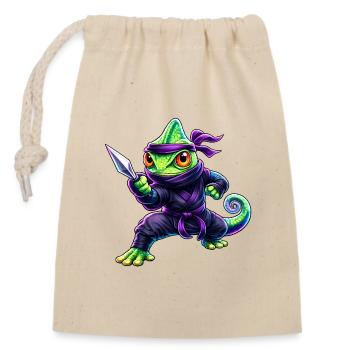 Caméléon néon Ninja Cyberpunk Animal - Sac cadeau en coton avec cordon (14 x 20 cm) - nature - Devant
