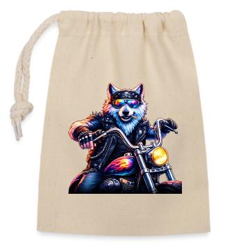 Motard Néon Loup Moto Animal - Sac cadeau en coton avec cordon (14 x 20 cm) - nature - Devant