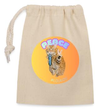 Chat chanteur et paix micro #LouLou - Sac cadeau en coton avec cordon (14 x 20 cm) - nature - Devant