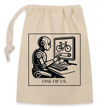 Robotik-Design Fahrrad am Monitor - Verschließbarer Geschenkbeutel aus Baumwolle (14x20cm) - Natur - Vorne