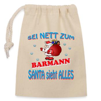 SANTA BARMANN - Verschließbarer Geschenkbeutel aus Baumwolle (14x20cm) - Natur - Vorne