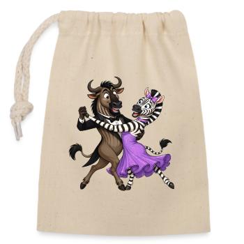 Wildebeest and zebra in elegant ball dance waltz - Closable cotton gift bag (14x20cm) - nature - Front