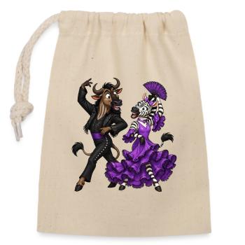 Wildebeest and zebra in spirited flamenco - Closable cotton gift bag (14x20cm) - nature - Front