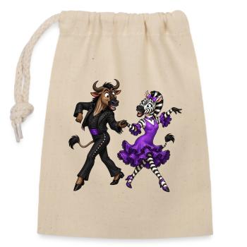 Wildebeest and zebra in passionate dance - Closable cotton gift bag (14x20cm) - nature - Front