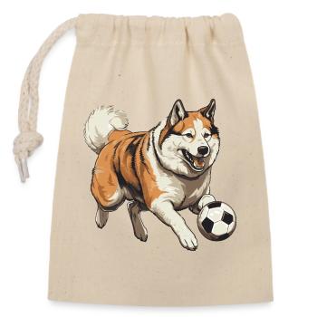 Akita Hund Fussball Team - Verschließbarer Geschenkbeutel aus Baumwolle (14x20cm) - Natur - Vorne