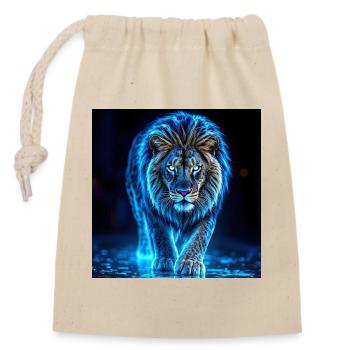 Neonblaue Löwen-Aura - Verschließbarer Geschenkbeutel aus Baumwolle (14x20cm) - Natur - Vorne