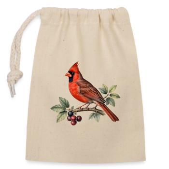 Roter Kardinal auf Ast und Beeren - Verschließbarer Geschenkbeutel aus Baumwolle (14x20cm) - Natur - Vorne