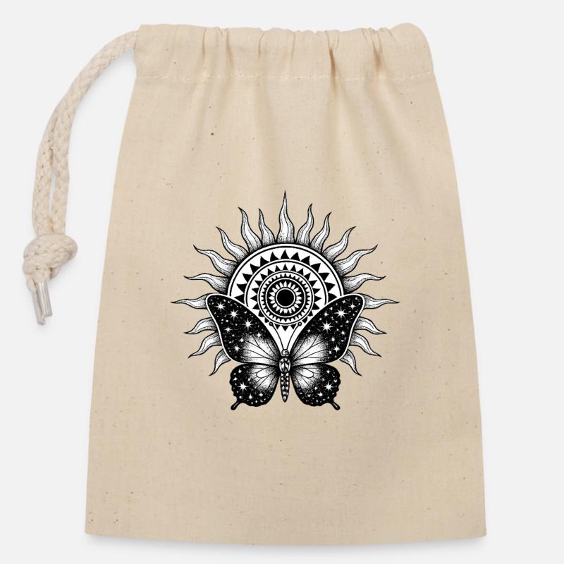 Soleil sacré – Papillon Cosmique - Sac cadeau en coton avec cordon (14 x 20 cm) - nature