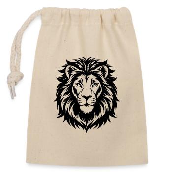 Lion head - Closable cotton gift bag (14x20cm) - nature - Front