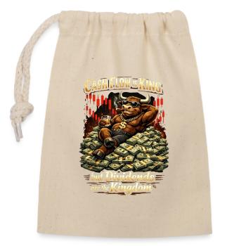 Cash Flow & Dividends: Bull on Mountain of Money - Closable cotton gift bag (14x20cm) - nature - Front