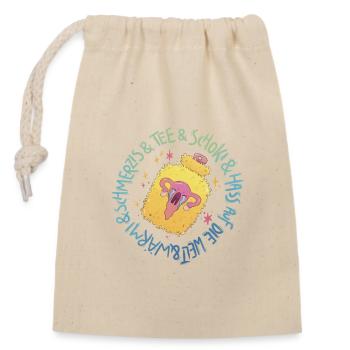 Bouillotte avec utérus en pleurs et texte drôle - Sac cadeau en coton avec cordon (14 x 20 cm) - nature - Devant