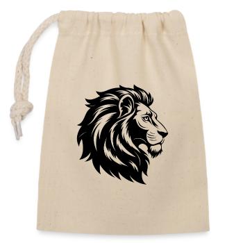 Lion head - Closable cotton gift bag (14x20cm) - nature - Front
