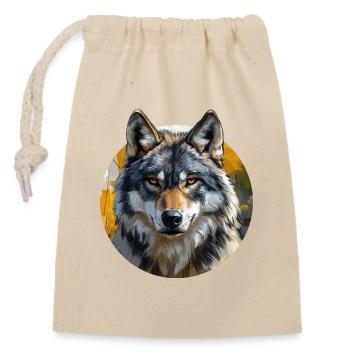 Wolf-Design - Verschließbarer Geschenkbeutel aus Baumwolle (14x20cm) - Natur - Vorne