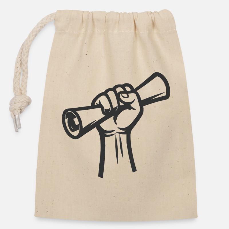 Poing levé sur rouleau - Sac cadeau en coton avec cordon (14 x 20 cm) - nature