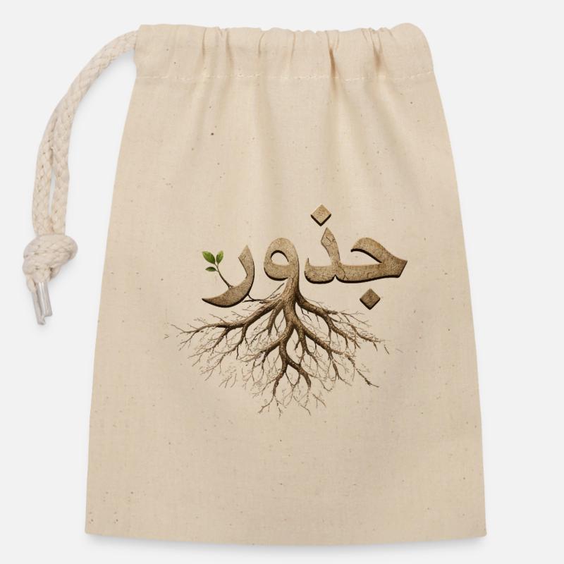 Juthur Arabic Roots - Calligraphy Tree Roots - Closable cotton gift bag (14x20cm) - nature