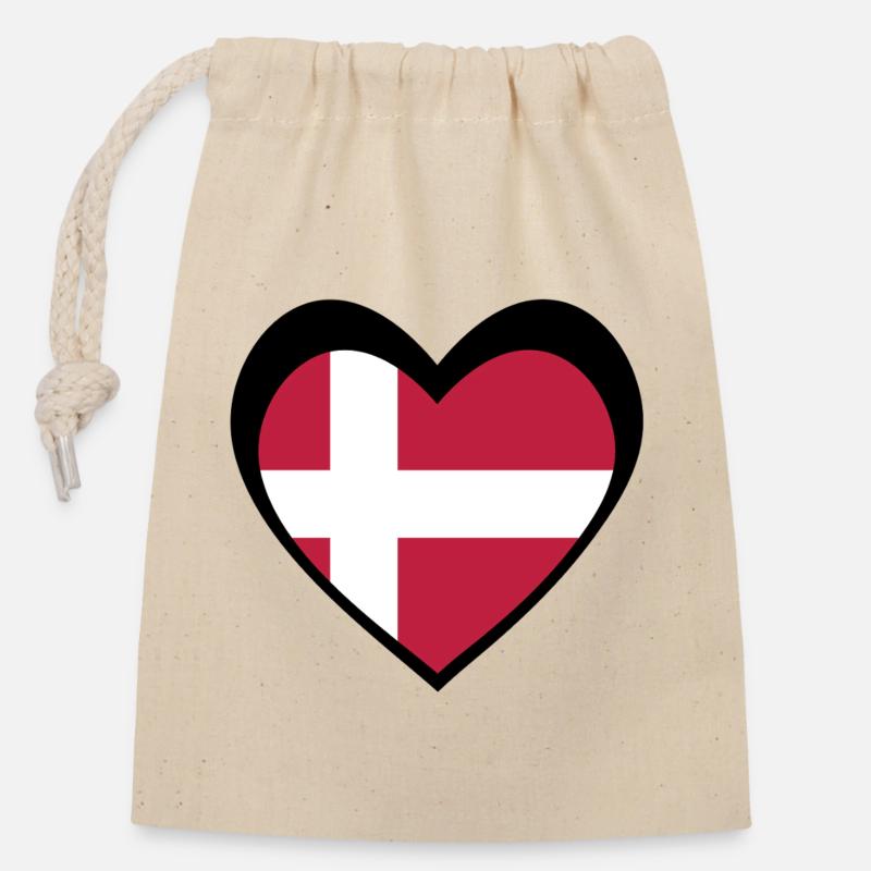 Danmark Sort Hjerte – Kærlighed til Danmark - Sac cadeau en coton avec cordon (14 x 20 cm) - nature