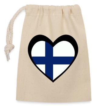 Suomi Musta Sydän – Rakkaus Suomeen - Verschließbarer Geschenkbeutel aus Baumwolle (14x20cm) - Natur - Vorne