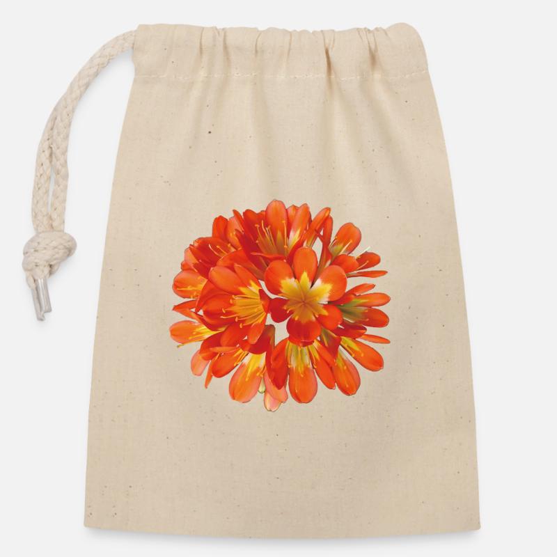 Floraison botanique de clivia orange éclatante - Sac cadeau en coton avec cordon (14 x 20 cm) - nature