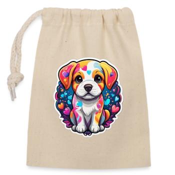 Rainbow Puppy Happy Heart - Closable cotton gift bag (14x20cm) - nature - Front
