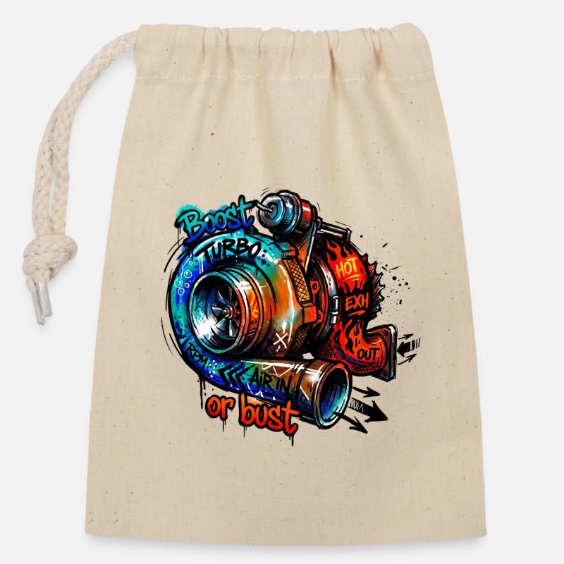 Turbo Boost ou Bust - Sac cadeau en coton avec cordon (14 x 20 cm) - nature