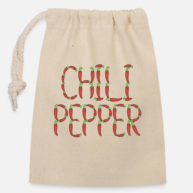Chili-Chili-Typografie - Verschließbarer Geschenkbeutel aus Baumwolle (14x20cm) - Natur
