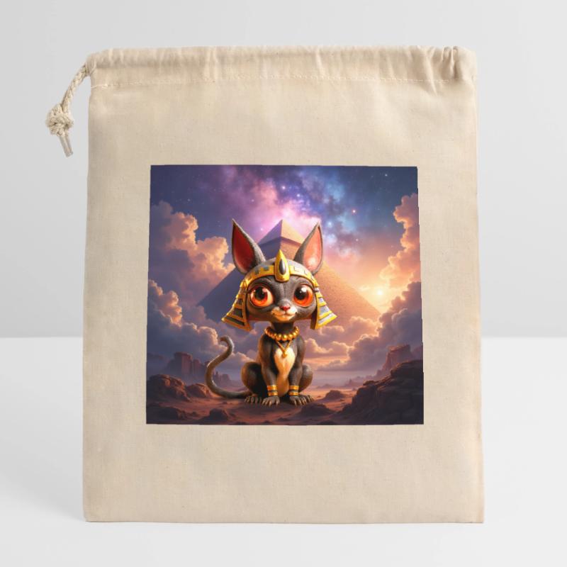 Pharaon Cat devant la pyramide Sac cadeau en coton avec cordon (14 x 20 cm)