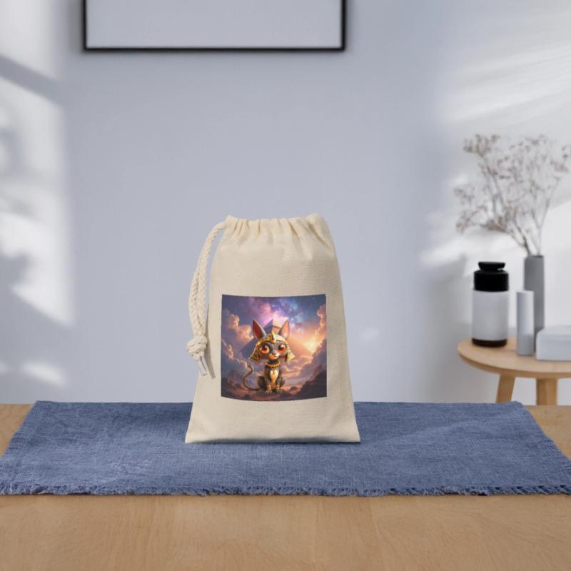 Pharaon Cat devant la pyramide Sac cadeau en coton avec cordon (14 x 20 cm)