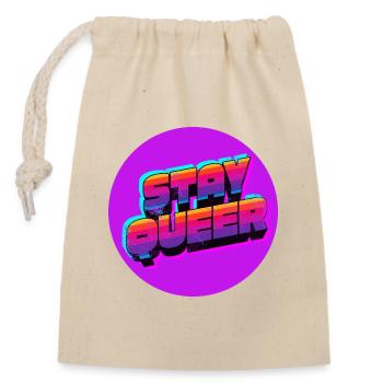 Stay Queer Retro Neon - Verschließbarer Geschenkbeutel aus Baumwolle (14x20cm) - Natur - Vorne