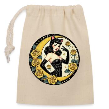 Moonlit Pinup Catgirl and Roses - Closable cotton gift bag (14x20cm) - nature - Front