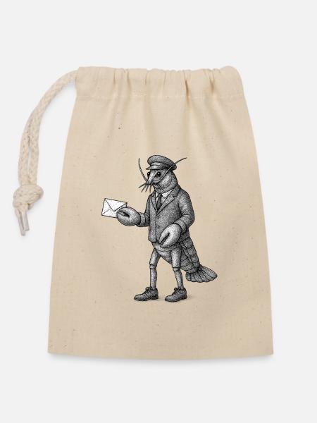 Livreur homard en costume - Sac cadeau en coton avec cordon (14 x 20 cm) - nature
