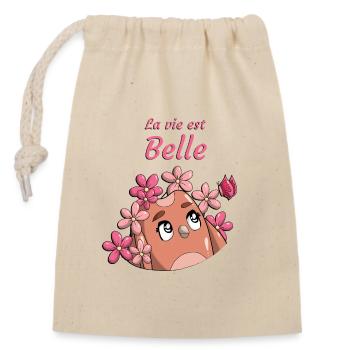 La vie est Belle - Sac cadeau en coton avec cordon (14 x 20 cm) - nature - Devant