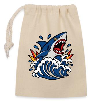Requin furieux dans les vagues style tattoo - Sac cadeau en coton avec cordon (14 x 20 cm) - nature - Devant