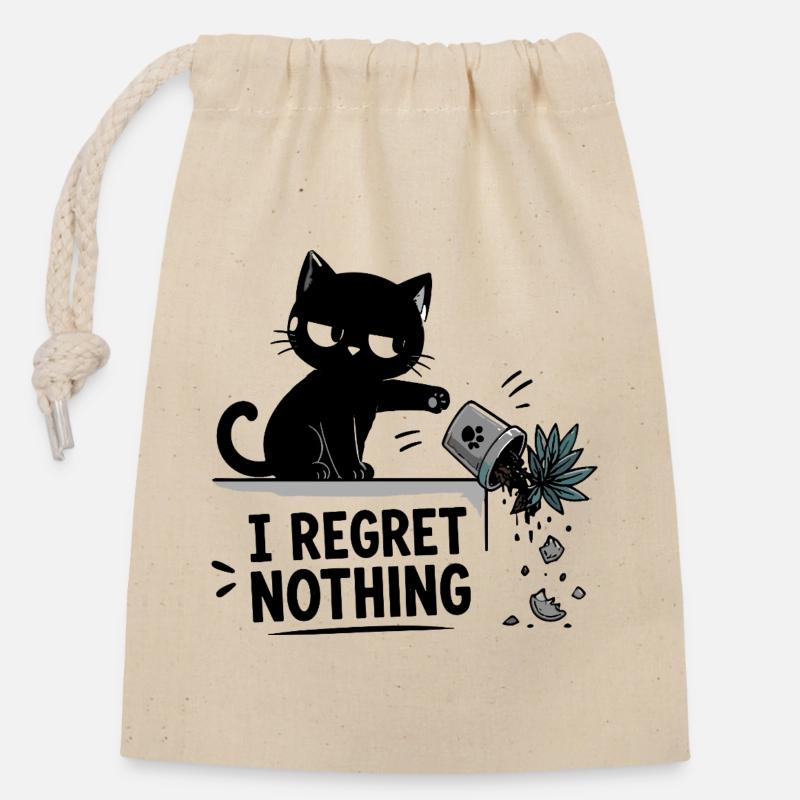 Je ne regrette rien drôle Chat noir qui s’écrase - Sac cadeau en coton avec cordon (14 x 20 cm) - nature