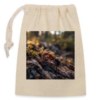 Rote Ameise auf Holz unter Moos - Verschließbarer Geschenkbeutel aus Baumwolle (14x20cm) - Natur - Vorne