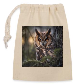 Owl in forest fog - Closable cotton gift bag (14x20cm) - nature - Front